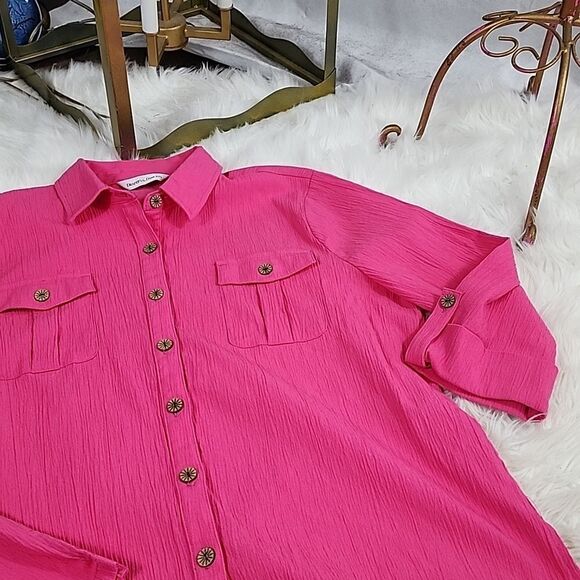 Textured Pink Barbie Core Button-down Shirt - Picture 7 of 11